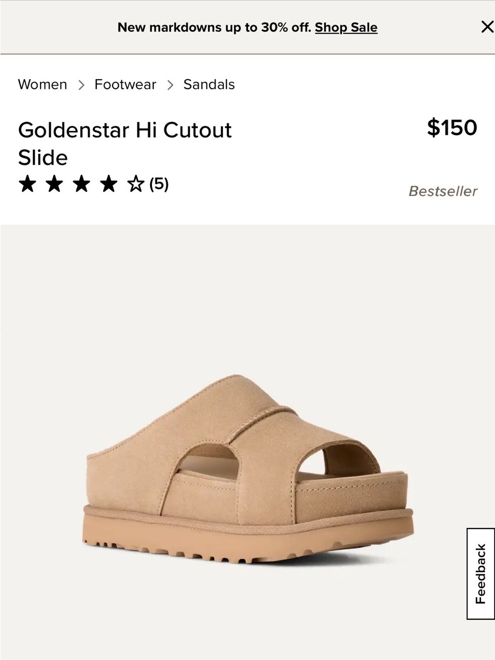 UGG Goldenstar Hi Cutout Slide — sand colour size 10 women’s